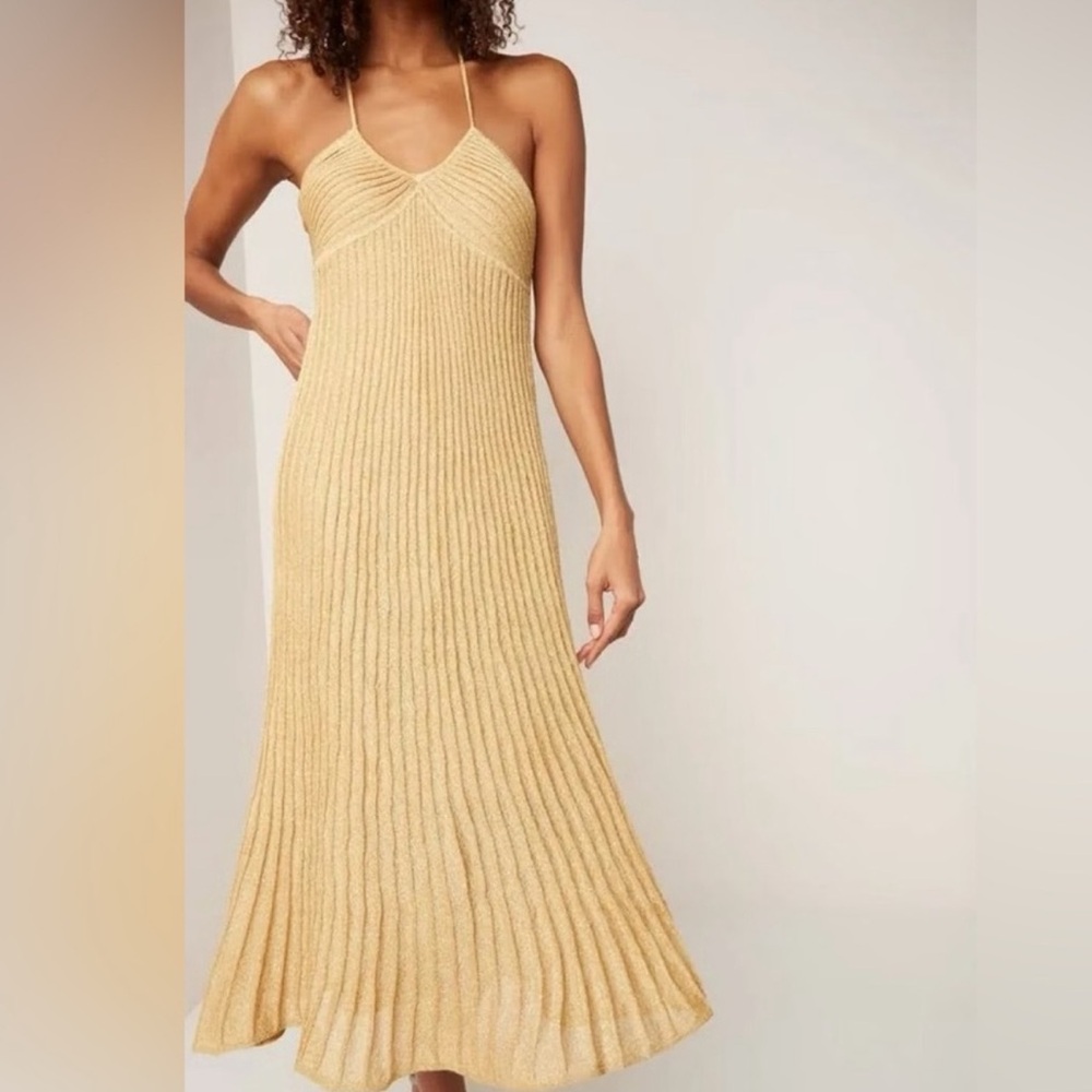 Sandro gold knit halter dress
